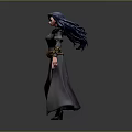 Fantasy Woman With Blue Hair Black Robe Belt And Knee High Boots