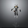Anthropomorphic White Feline Character With Blue Eyes And Futuristic Armor Shoulder Accents