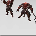 Red Skinned Muscular Game Movie Characters With Large Axes And Spiked Battle Gear