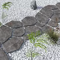 Stepping Stones Pathway With White Pebbles And Green Plants In Natural Garden