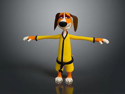 Cartoon Dog Character In Yellow Outfit With Arms Outstretched For Game Or Film 3d model