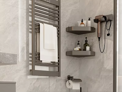 Modern Bathroom Accessories with Towel Rail Shelves Hair Dryer Toilet Paper Holder And Bath Products 3d model
