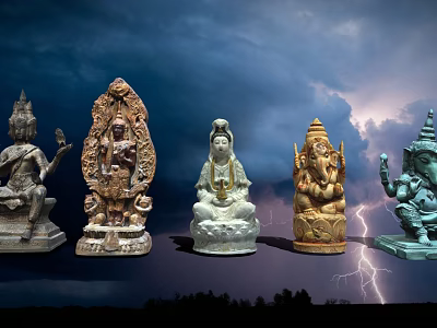 Traditional Cultural Sculpture Carving Featuring Various Religious Figures And Intricate Artistic Details 3d model