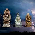 Traditional Cultural Sculpture Carving Featuring Various Religious Figures And Intricate Artistic Details