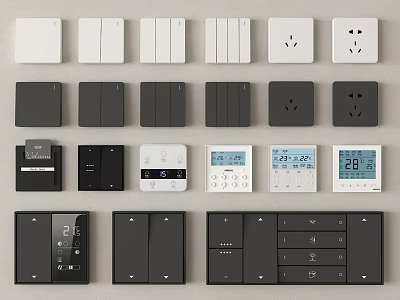 Various Design Switch Panels in White Black with Socket and Smart Control Features 3d model