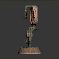 Steampunk Mechanical Device With Vintage Gauge Copper Pipes And Glass Bulbs On Rusted Metal Base