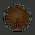 Rustic Decorative Wooden Barrel With Teal Metal Hoops And Textured Surface