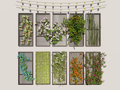 Colorful Decorative Vines on Metal Grid Frames for Garden Decoration Ideas 3d model