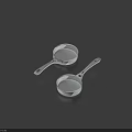 Two Silver Kitchen Frying Pans With Long Handles On Dark Background 3d model