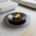 Round Black Indoor Fire Pit With Burning Flames In Modern Living Room Area Rug