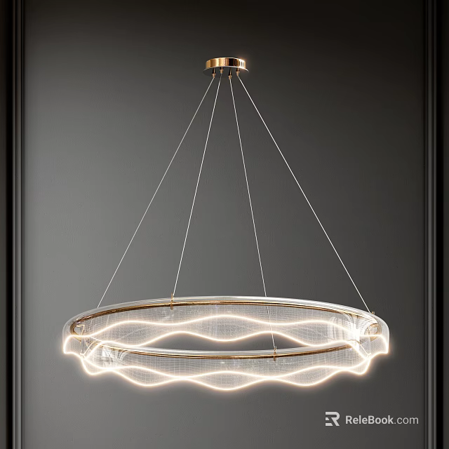 Modern Circular Chandelier With Wavy Transparent Design And Metal Frame Lighting 3d model 