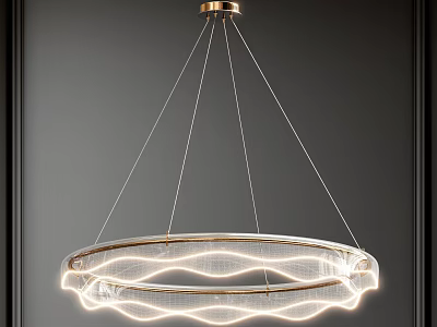 Modern Circular Chandelier With Wavy Transparent Design And Metal Frame Lighting 3d model