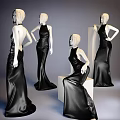 Models In Black Evening Dresses Posing And Leaning Against White Cubes 3d model