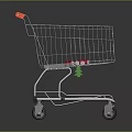 Silver Metal Shopping Cart Style Furniture With Red Handles And Wheels