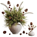 Natural Style Decorative Ornament Set With Pine Branches Clay Pot And Pine Cones