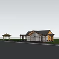 Waterfront Outdoor Pavilion With Wooden Roof Glass Walls And Lush Greenery