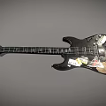 Black Electric Guitar With Vintage Stickers As Decorative Music Art Supplies