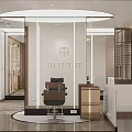 Modern Beauty Salon Interior With Marble Counter Display Shelves And Lighting