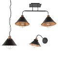 Modern Industrial Lighting Fixture Combination With Black Copper Pendant Lights And Wall Sconce