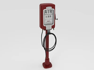 Red Vintage Industrial Air Pump Equipment Standing Design With Black Hose And Gauge 3d model