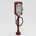 Red Vintage Industrial Air Pump Equipment Standing Design With Black Hose And Gauge