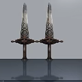 Two Decorative Swords With Intricate Patterns On Hilts And Blades On Smooth Surface 3d model