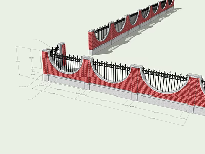 Building Exterior Wall Red Brick Structure With Black Iron Railings And Arched Design 3d model