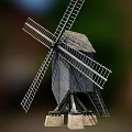 Classic Wooden Windmill Model With Rotating Blades And Sturdy Stone Base