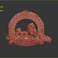 Scenic Landscape Featuring Ancient Arch With Green Decorations Red Rocks And Stone Pathway 3d model