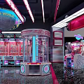 Claw World Shopping Mall Store with Neon Signs and Colorful Dream Catching Machines