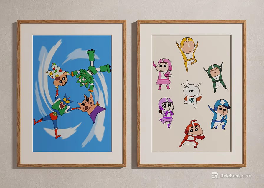 Colorful Multiple Cartoon Character Framed Artworks With Blue And Light Backgrounds 3d model 