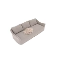 Light Gray Three Seater Sofa With Fluffy Blanket On Comfortable Cushions 3d model