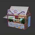 Artisanal Ice Cream Stall with White Roof Wooden Structure Colorful Signage and Decorative Display Cases