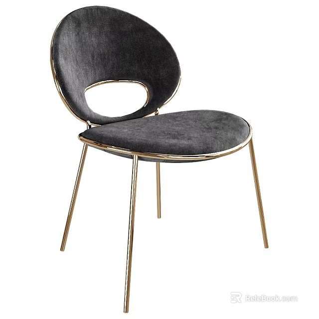 Elegant Modern Gray Velvet Dining Chair With Gold Metal Legs And Sleek Back Design 3d model 
