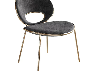 Elegant Modern Gray Velvet Dining Chair With Gold Metal Legs And Sleek Back Design 3d model