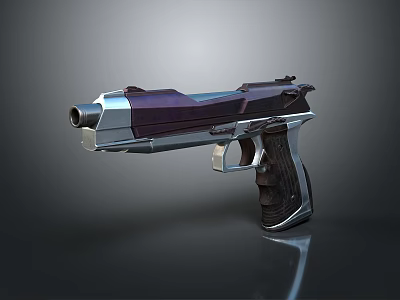 Modern Futuristic Pistol With Metallic Silver And Purple Finish Wooden Grip 3d model