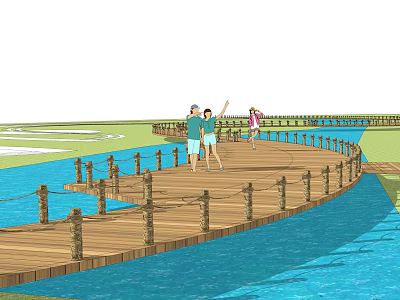 Modern plank road wooden plank road 3d model