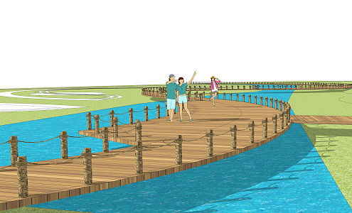 Modern plank road wooden plank road 3d model