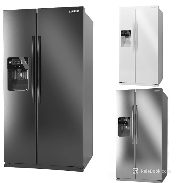 Modern Double Door Refrigerators With Water Dispenser In Silver And Black 3d model 