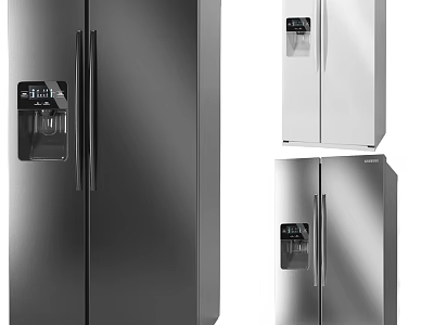 Modern Double Door Refrigerators With Water Dispenser In Silver And Black 3d model