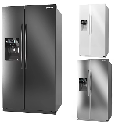 Modern Double Door Refrigerators With Water Dispenser In Silver And Black 3d model
