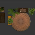 Classic Wooden Cabinets With Potted Plants And Round Rug In Home Interior