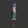 Anime Style 3D Character Model With Blue Bun Hair White Cape And Brown Boots