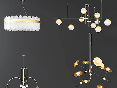 Modern Elegant Chandelier Designs With Gold Accents Circular Bulbs And Hanging Shapes 3d model