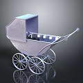 Elegant Vintage Style Metallic Baby Carriage With Spoked Wheels And Canopy