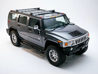 Black Hummer SUV Featuring Roof Rack Large Wheels And Rugged Exterior 3d model