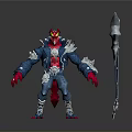 Mythical Warrior Creature With Red Head Blue Jacket Silver Decorations Red Hands Holding Battle Axe