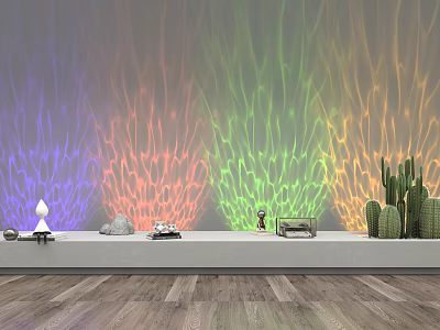Colorful Decorative Lights With Wall Projection And Cactus Decor On Wooden Floor 3d model