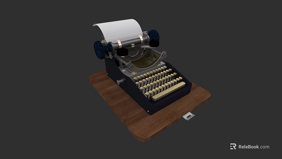 Vintage Electronic Typewriter with Wooden Base Paper Roll and Classic Keyboard 3d model 