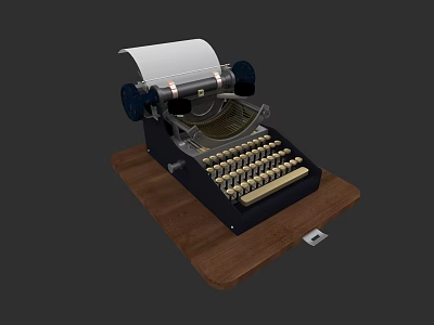 Vintage Electronic Typewriter with Wooden Base Paper Roll and Classic Keyboard 3d model